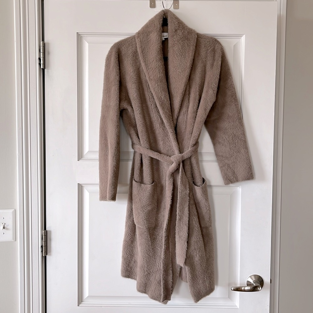 Heartloom Faux Fur Taupe long jacket with pockets, size small
